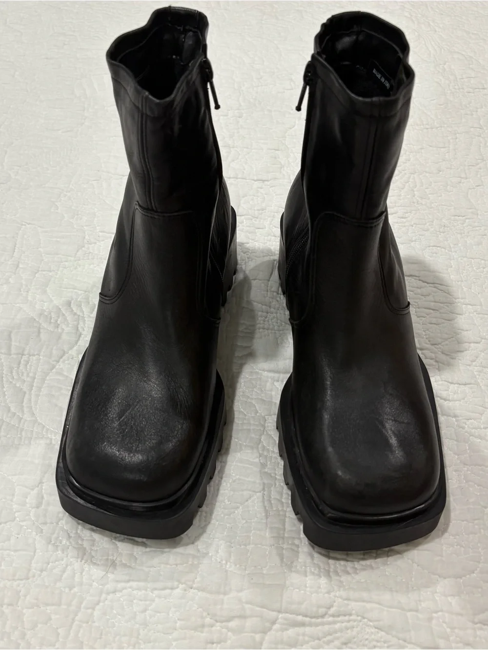 VTG Y2K GUESS Made in Italy Black Leather Chunky Boots Square Toe US 7.5 Punk